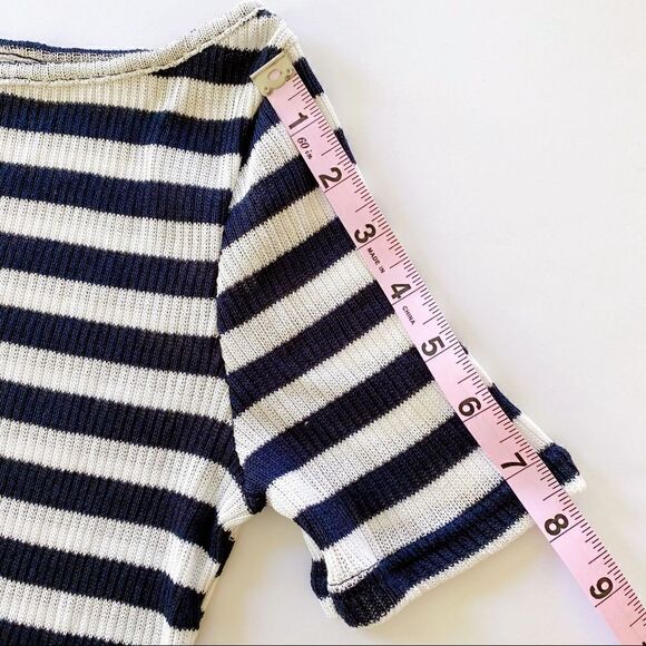 H&M Divided Knit Crop Top Navy Blue & White Stripes Short Sleeve Shirt S - Picture 7 of 9
